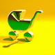 A AI-generated app icon of a baby carriage in yellow orange , emerald green , golden yellow color scheme