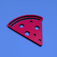 An app icon of  an image of a slice of pizza with burgundy and sky blue and cognac and antique white scheme color