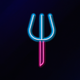 A AI-generated app icon of a pitchfork in orange color and mint green color and red-violet color and blue color color scheme