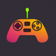 A AI-generated app icon of a joystick in red-violet color and olive color and aqua color and cyber grape color color scheme