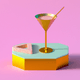 A AI-generated app icon of a glass of cocktail in serenity , gold , fuchsia , light pink color scheme
