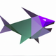 A AI-generated app icon of a shark in dark gray color and bright green color and bluish purple color and purple color color scheme