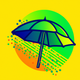 A AI-generated app icon of a beach umbrella in aqua color and navy blue color and sunshine yellow color and lime color color scheme