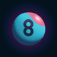 An app icon of  an image of a snooker ball with powder blue and emerald green and pink and cadet blue scheme color