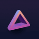A AI-generated app icon of a tetrahedron shape in periwinkle , sandy brown , rose gold , oatmeal color scheme