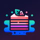A AI-generated app icon of a slice of delicious cake decorated with strawberries and mint in coral color and lavender color and light green color and laser lemon color color scheme