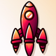 A AI-generated app icon of a cartoon-style rocket ship in burgundy color and rust color and cream color and chocolate color color scheme