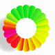 A AI-generated app icon of a wreath in vivid green color and hot pink color and bright yellow color and vivid yellow color color scheme