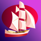 A majestic sailing ship with red sails  app icon - ai app icon generator - app icon aesthetic - app icons