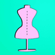 A AI-generated app icon of a sewing dress form in deep pink , turquoise , celadon , golden yellow color scheme