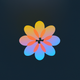 A AI-generated app icon of a zinnia flower in orange juice color color and sage green color and sunglow color and sunshine yellow color color scheme