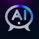 A AI-generated app icon of a chat bubble with the letters ai in blue, silver, purple color scheme