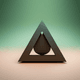 An app icon of  an image of a tetrahedron shape with dark grey and mint cream and sandy brown and sea green scheme color