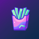 An app icon of  an image of a paper French Fries box with dark blue and dark sea green and lavender and rosewater scheme color