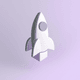 An app icon of  an image of a rocket with antique white and white and taupe and light purple scheme color