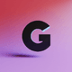 An app icon of  an image of a letter G with lilac and black and white and rose red scheme color