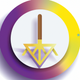 A AI-generated app icon of a disc harrow in white color and vivid yellow color and light brown color and bluish purple color color scheme