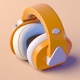 A AI-generated app icon of a pair of headphones in yellow orange , ivory , lily , pastel red color scheme