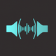 A AI-generated app icon of a video with sound wave in gray, teal color scheme