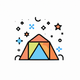 A AI-generated app icon of a tent with a starry sky in  color scheme