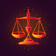 A AI-generated app icon of a scales of justice in yellow color and red-orange color and brown color and burnt orange color color scheme