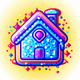 A AI-generated app icon of a gingerbread house in royal blue color and sunshine yellow color and violet-blue color and baby blue color color scheme