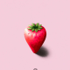 A AI-generated app icon of a strawberry in rose red , dark sea , green color scheme