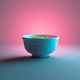 A AI-generated app icon of a ramen bowl in seafoam green , forest green , rose red , misty rose color scheme