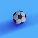 A AI-generated app icon of a soccer ball in tiffany blue , bright orange , deep sky blue , periwinkle color scheme