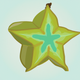 A AI-generated app icon of a star fruit in sage color and olive color and blue color and seafoam green color color scheme