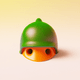 A AI-generated app icon of a helmet in orange , light sea green , yellow green , olive color scheme