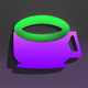 A AI-generated app icon of a coffee cup in purplish red color and bright green color and bluish purple color and bright red color color scheme
