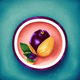 A AI-generated app icon of a quince in chocolate , indigo color scheme