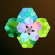 A AI-generated app icon of a cherry blossom flower in dark brown color and vivid green color and dark pink color and blue color color scheme