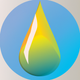 A AI-generated app icon of a drop of water in bright green color and bright blue color and pastel gray color and bright yellow color color scheme