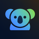 A AI-generated app icon of a koala in lime color and green-blue color and purple color and crimson color color scheme