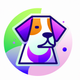 A AI-generated app icon of a beagle in lime green color and violet-blue color and gray color and ivory color color scheme