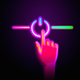 A AI-generated app icon of a hand touching a power button in colorful color scheme