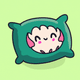 A AI-generated app icon of a pillow in light sea green , pastel red , brown , magenta color scheme