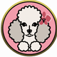 An app icon of  an image of a Poodle dog with orchid and crimson and rosy brown and burnt sienna scheme color