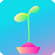 A AI-generated app icon of a seedling in pale green color and pastel blue color and bright pink color and bright green color color scheme