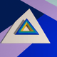 A AI-generated app icon of a triangle shape in pastel blue , indigo , cadet blue , plum color scheme