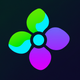 A AI-generated app icon of a vinca flower in green color and dark gray color and pale green color and dark gray color color scheme