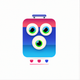 A AI-generated app icon of a suitcase with ai eyes in  color scheme
