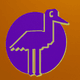 An app icon of  an image of a crane with lilac and orange and navy blue and evergreen scheme color