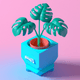 A AI-generated app icon of potted Philodendron in blue grey , mint , fuchsia , hot pink color scheme