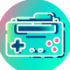 A AI-generated app icon of video game console in slate blue , mint green , emerald green , light grey color scheme