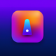 A AI-generated app icon of a board game piece in light blue color and light purple color and rich orange color and rich orange color color scheme