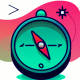 A AI-generated app icon of  a compass in rose red , pink , light steel blue color scheme