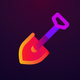 A AI-generated app icon of a shovel in lemon chiffon color and orange-red color and cyber grape color and salmon color color scheme